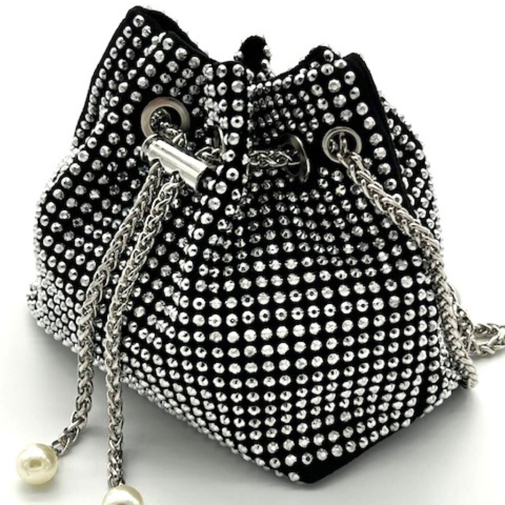 Alessia Women's Crystal Evening Bag, Black/Silver - NEW